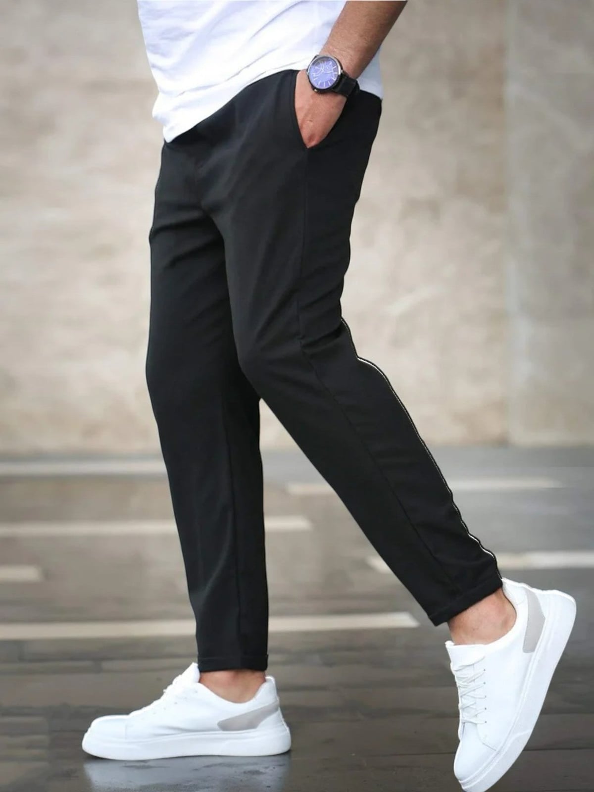 heren slim fit broek met elastische band