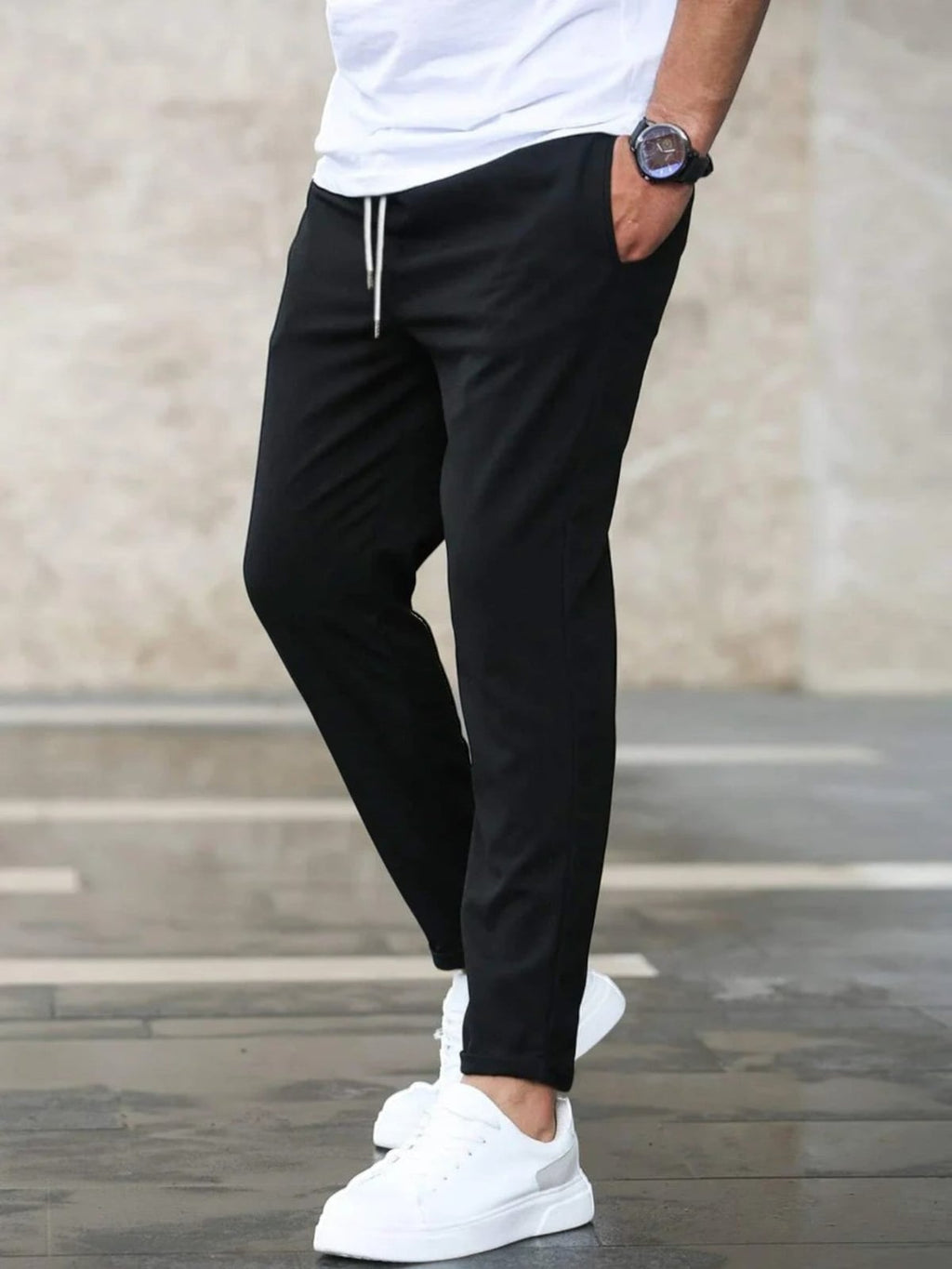 heren slim fit broek met elastische band