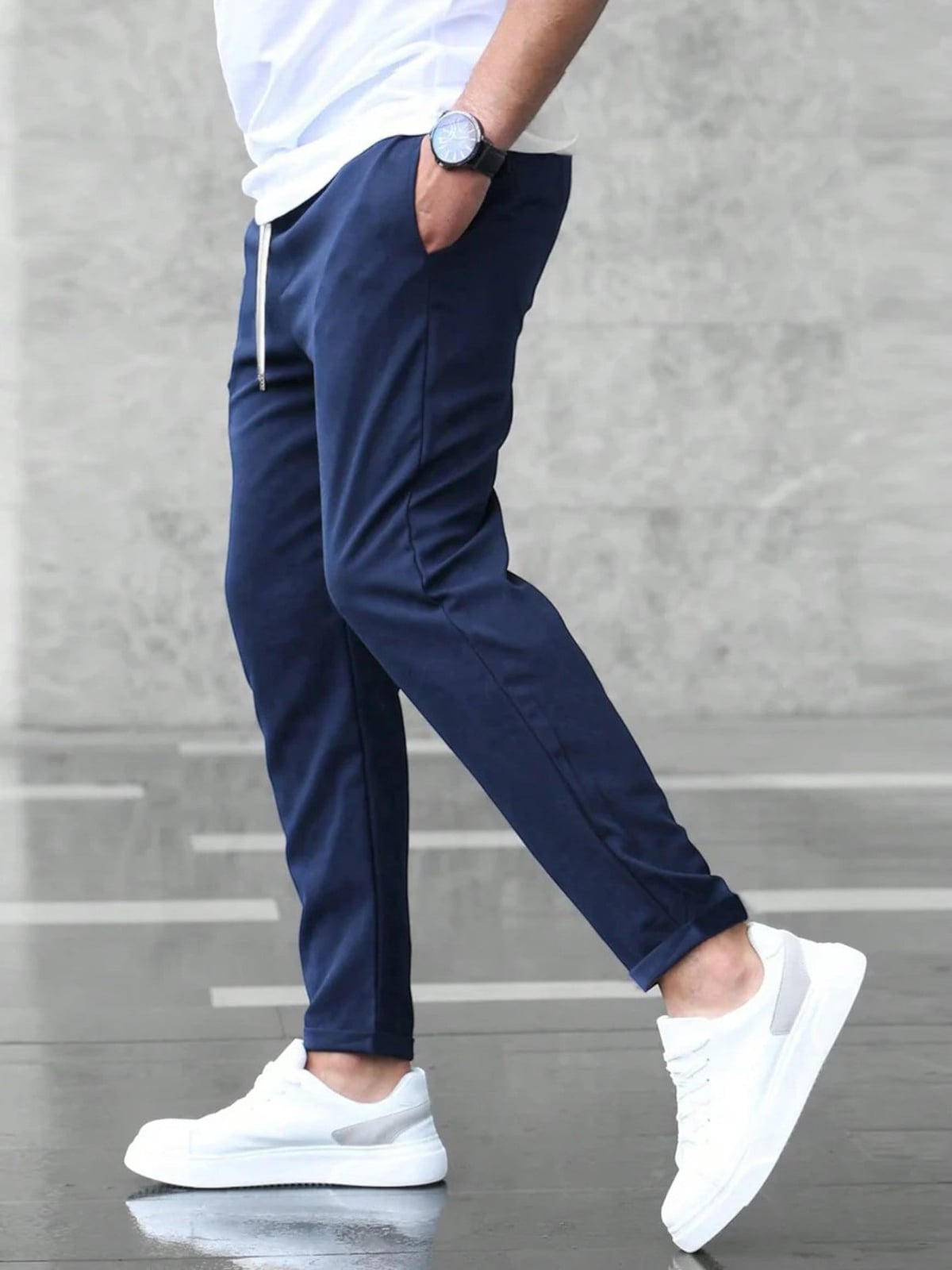 heren slim fit broek met elastische band