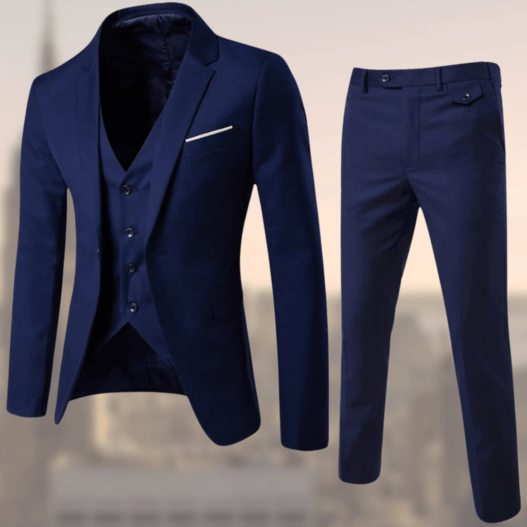heren slim fit bruiloft pak met gilet in donkerblauw