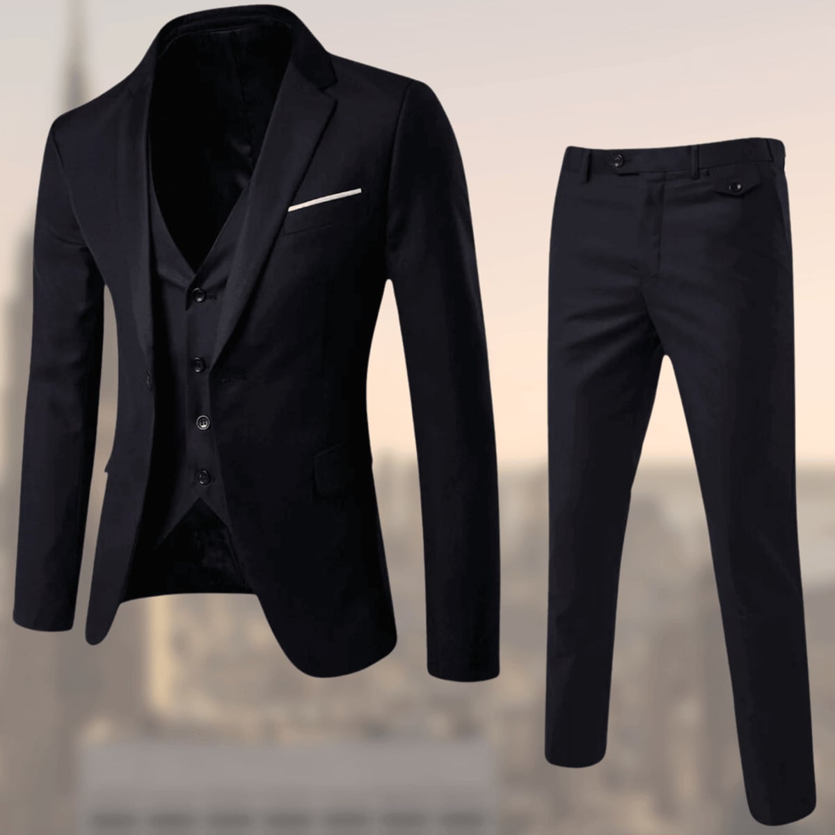 heren slim fit bruiloft pak met gilet in zwart