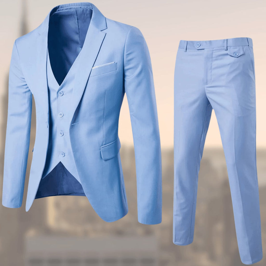heren slim fit bruiloft pak met gilet in lichtblauw