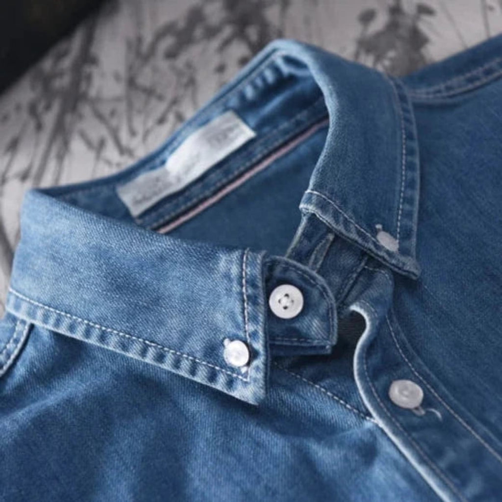 heren slim fit denim overhemd met borstzakken
