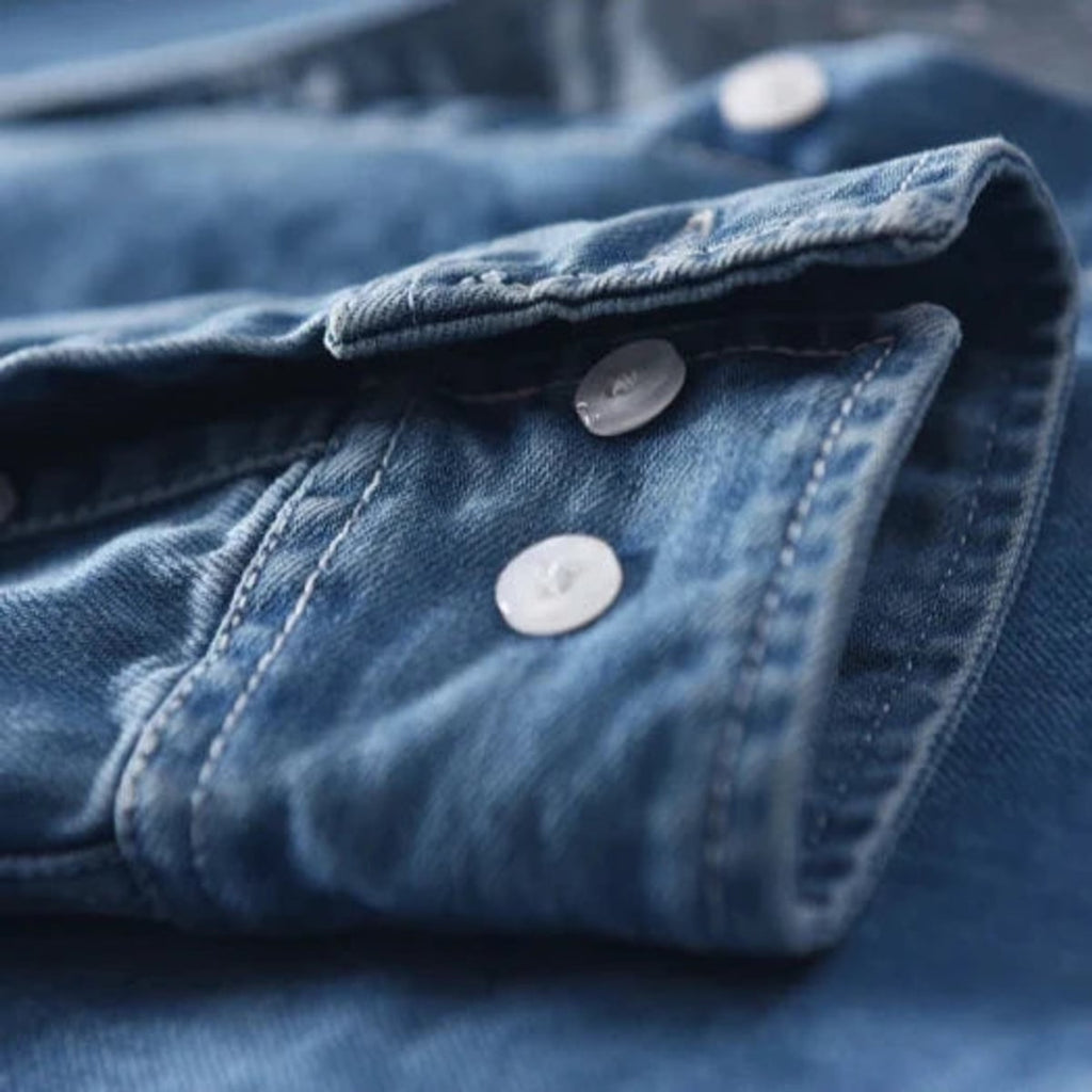 heren slim fit denim overhemd met borstzakken