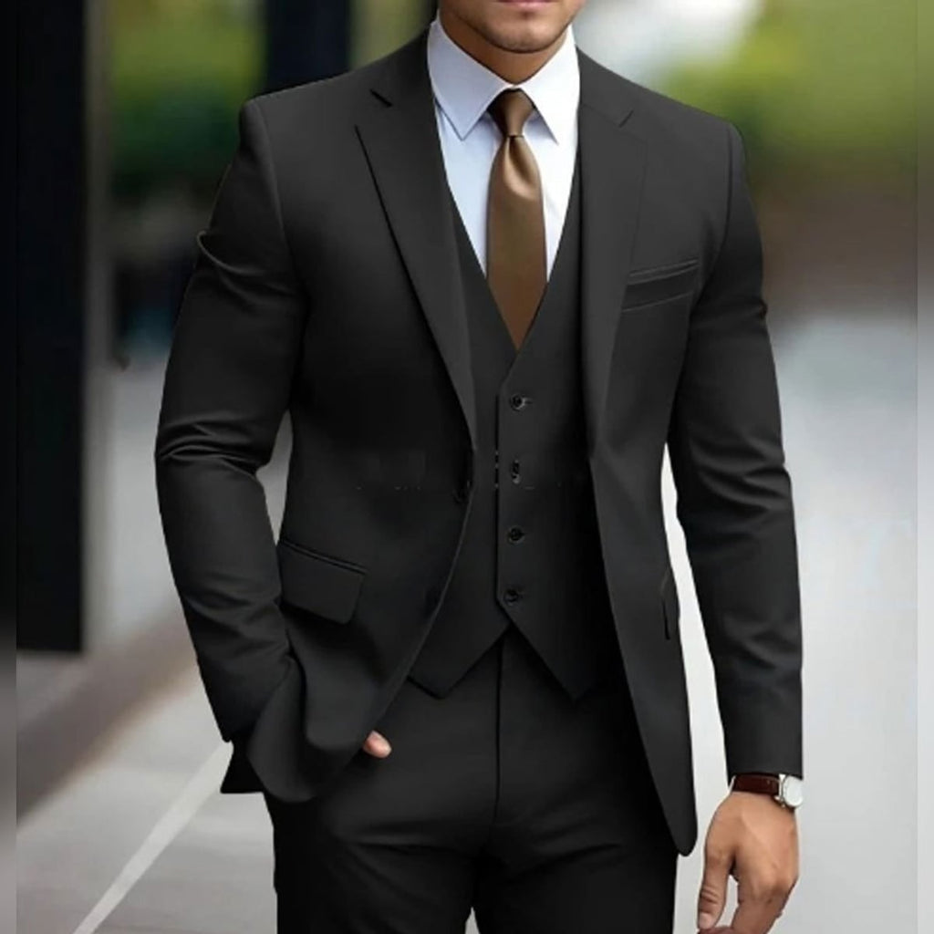heren slim fit driedelig kostuum in zwart