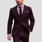 heren slim fit driedelig kostuum in bordeauxrood