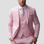 heren slim fit driedelig kostuum in lichtroze
