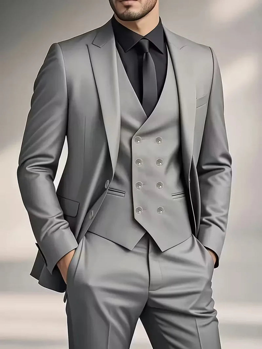 heren slim fit driedelig pak met gilet in grijs