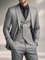 heren slim fit driedelig pak met gilet in grijs