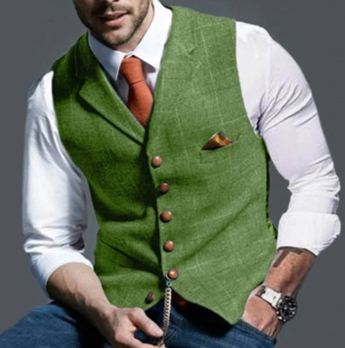 heren slim fit gilet met knoopsluiting in groen