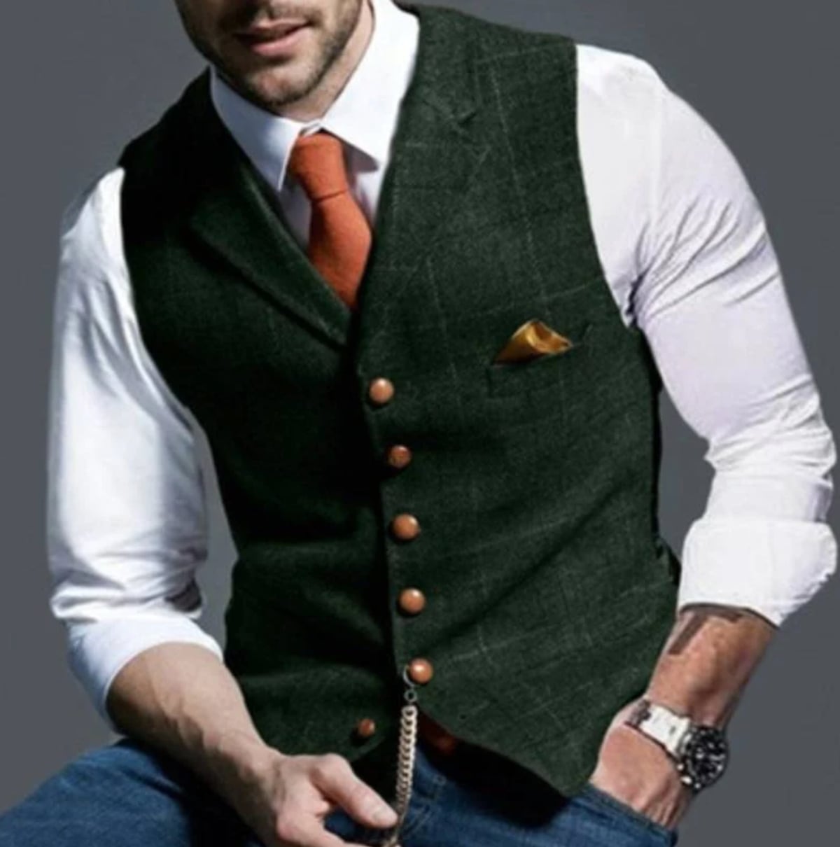 heren slim fit gilet met knoopsluiting in donkergroen