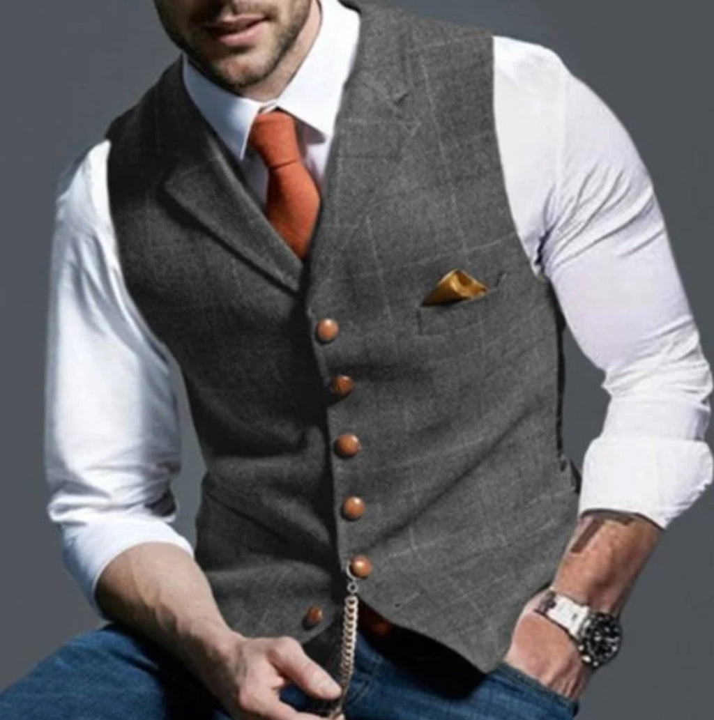 heren slim fit gilet met knoopsluiting in grijs