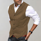 heren slim fit gilet met revers in bruin