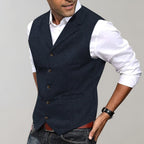 heren slim fit gilet met revers in donkerblauw