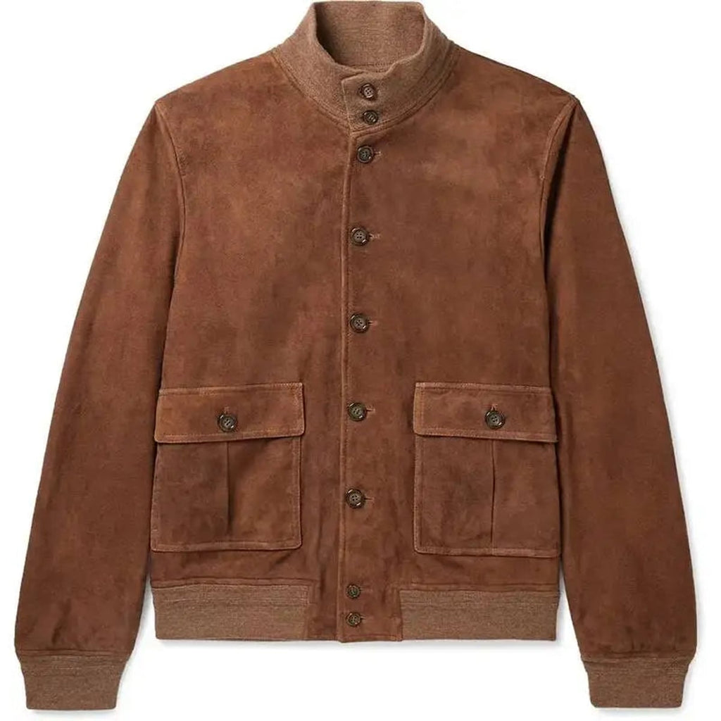 heren slim fit jas met staande kraag in bruin