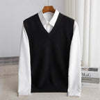 heren slim fit mouwloos vest met v-hals in zwart