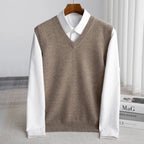 heren slim fit mouwloos vest met v-hals in camel