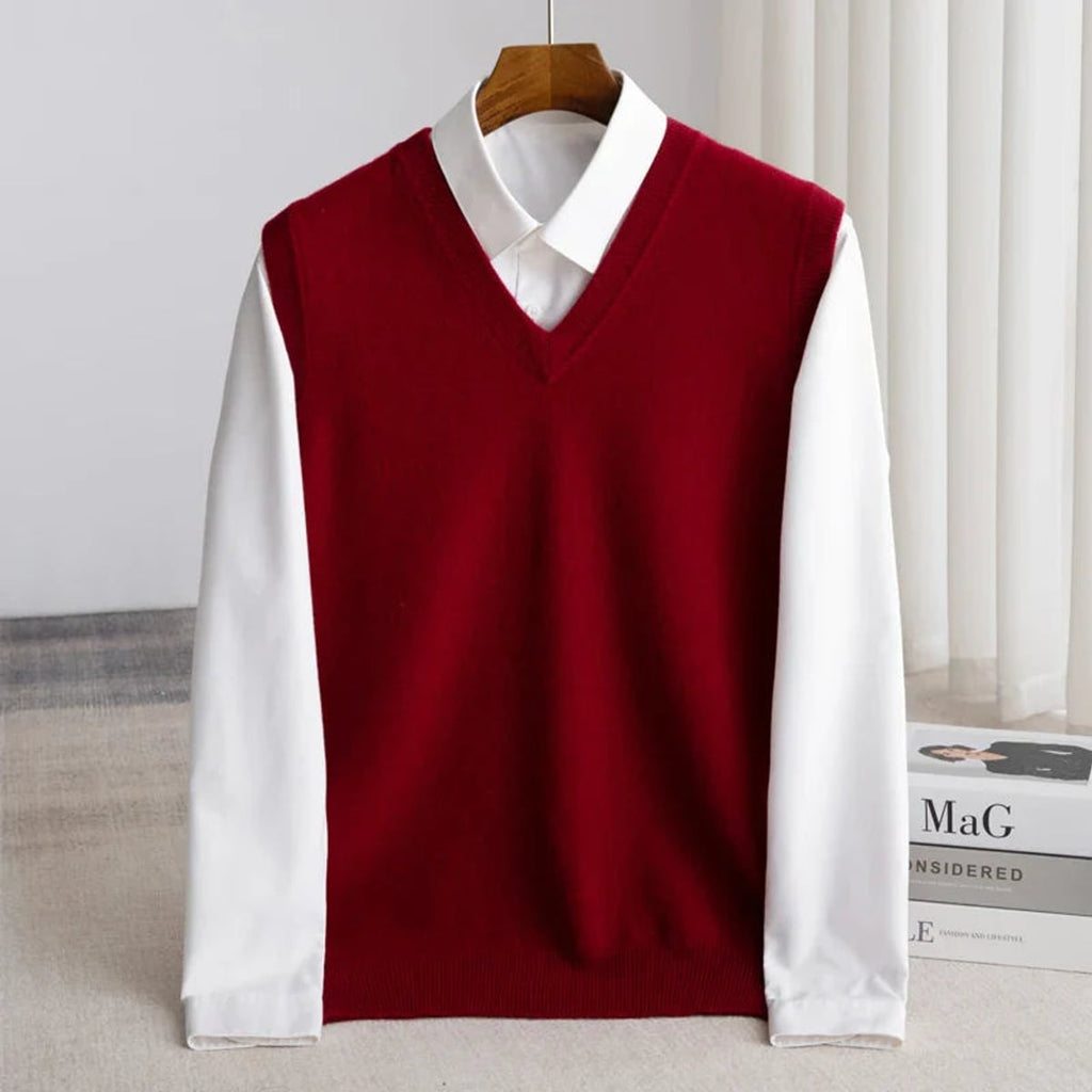 heren slim fit mouwloos vest met v-hals in bordeauxrood