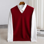 heren slim fit mouwloos vest met v-hals in bordeauxrood