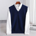 heren slim fit mouwloos vest met v-hals in marineblauw