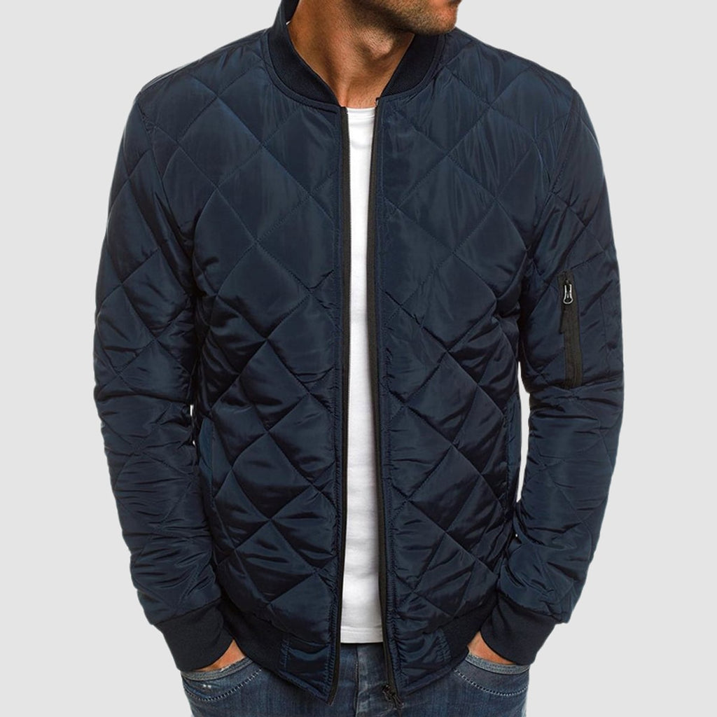 heren slim fit overgangsjas met revers in donkerblauw