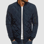 heren slim fit overgangsjas met revers in donkerblauw