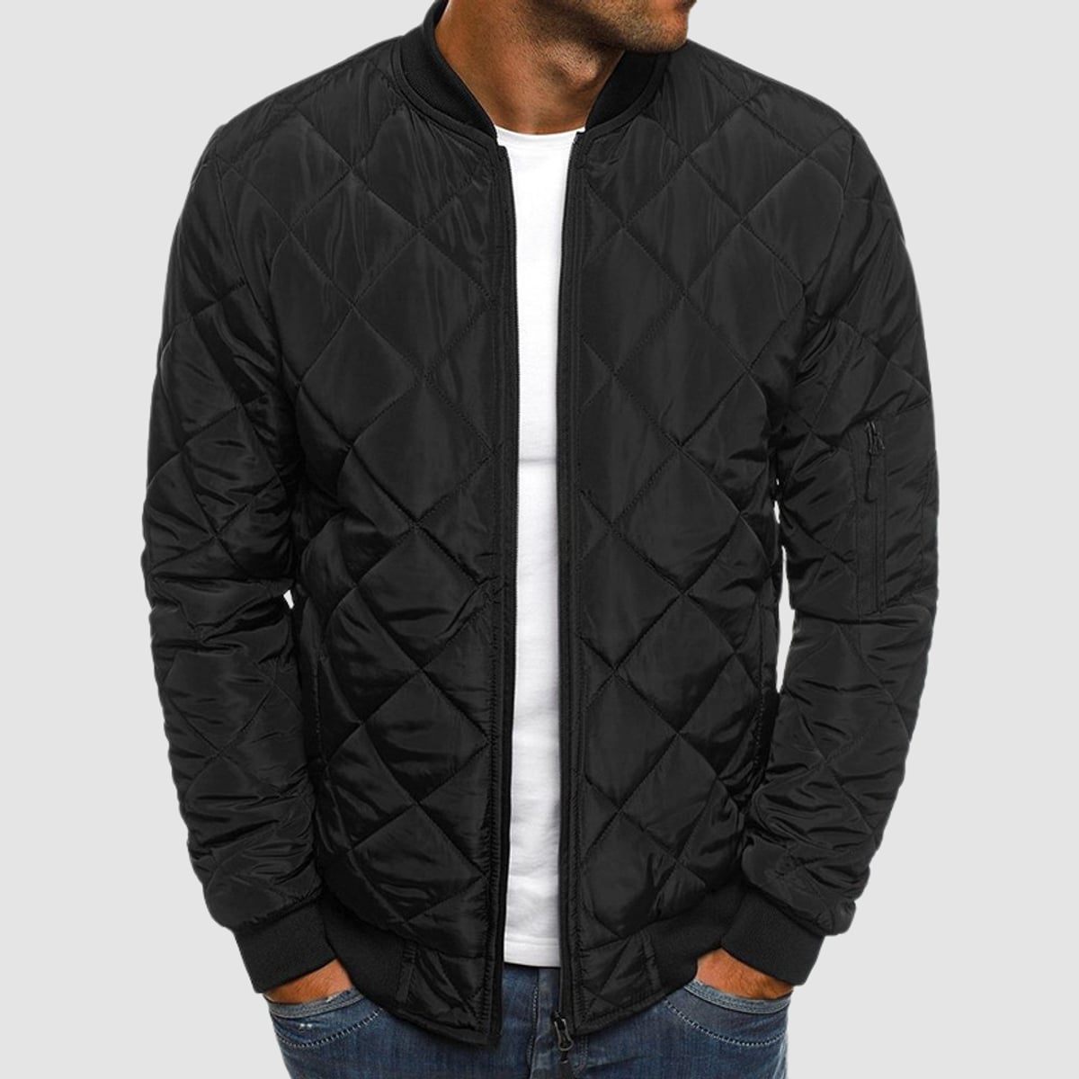 heren slim fit overgangsjas met revers in zwart