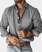heren slim fit overhemd met lange mouw in grijs