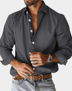 heren slim fit overhemd met lange mouw in donkergrijs