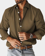heren slim fit overhemd met lange mouw in bruin