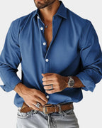 heren slim fit overhemd met lange mouw in blauw