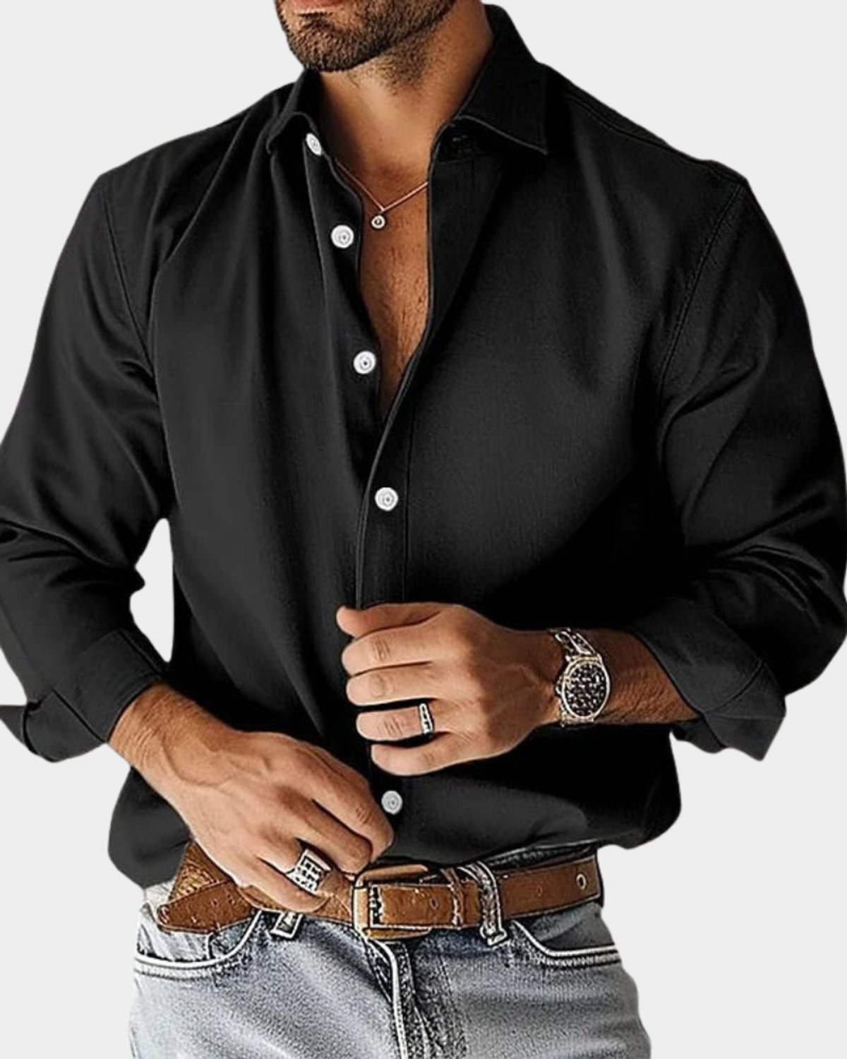 heren slim fit overhemd met lange mouw in zwart