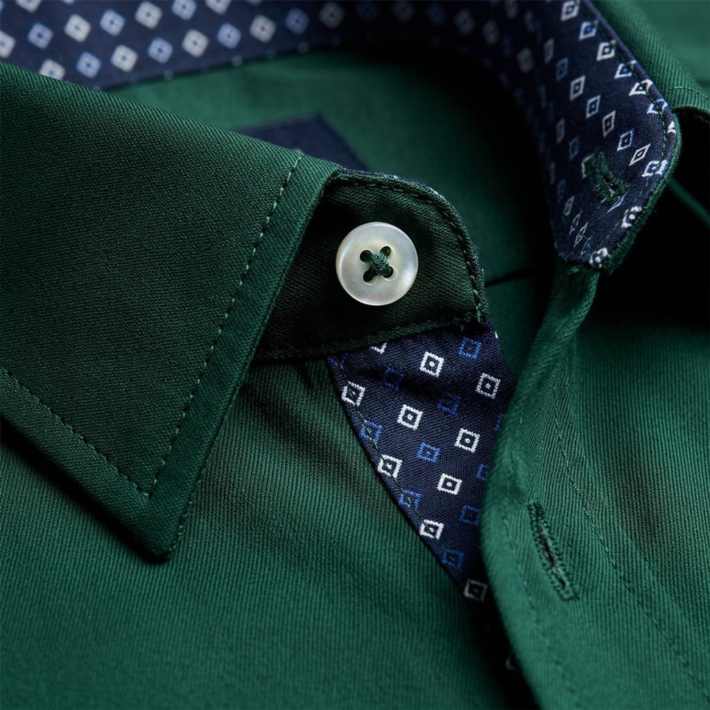 heren slim fit overhemd met lange mouw contrast in groen
