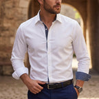 heren slim fit overhemd met lange mouw contrast in wit