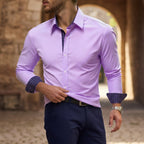 heren slim fit overhemd met lange mouw contrast in paars