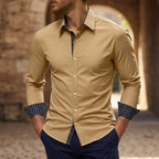 heren slim fit overhemd met lange mouw contrast in bruin
