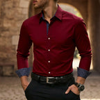 heren slim fit overhemd met lange mouw contrast in rood