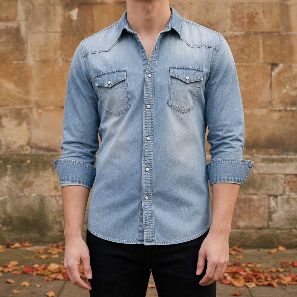 heren slim fit overhemd met lange mouwen in lichtblauw