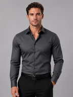 heren slim fit overhemd met spreidkraag en knoopsluiting in zwart grijs