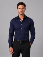 heren slim fit overhemd met spreidkraag en knoopsluiting in marine