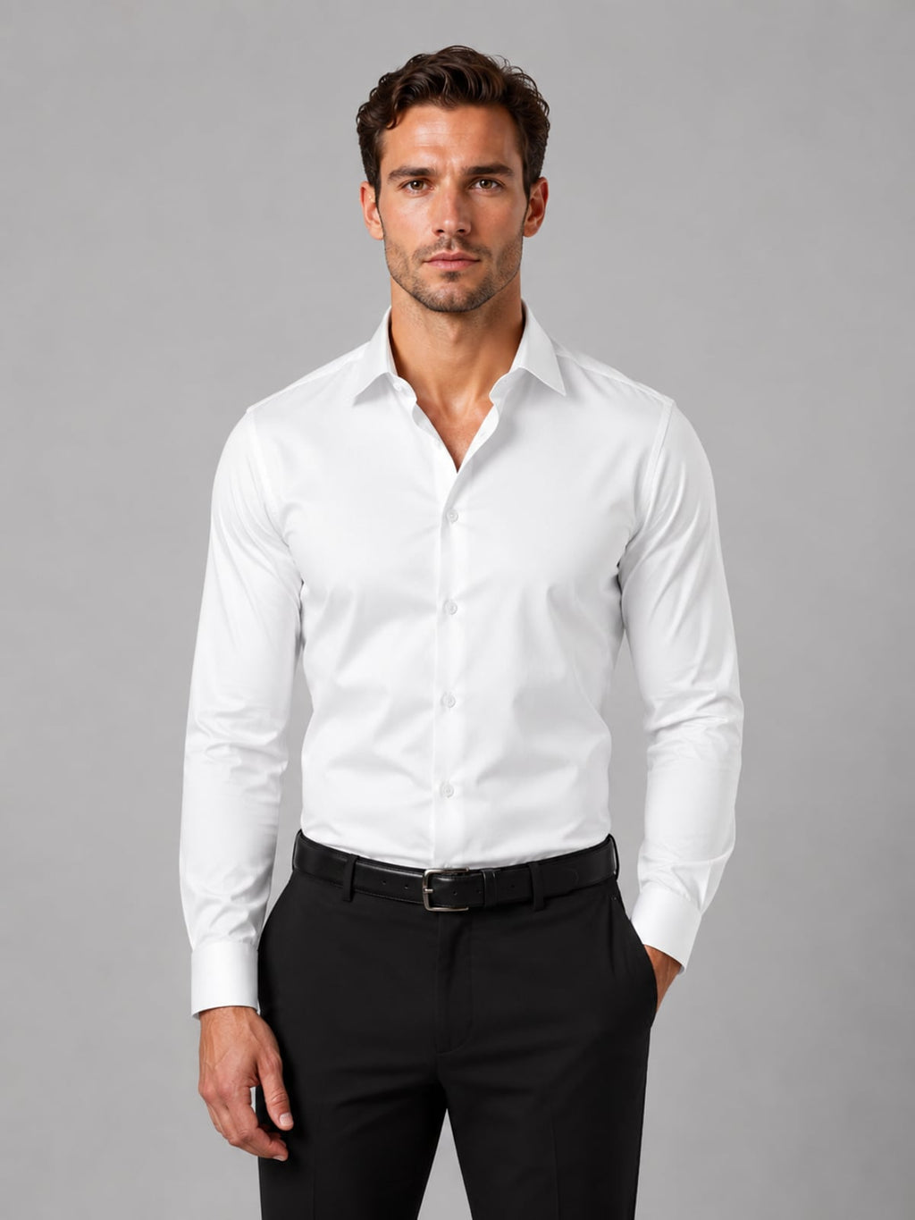 heren slim fit overhemd met spreidkraag en knoopsluiting in wit