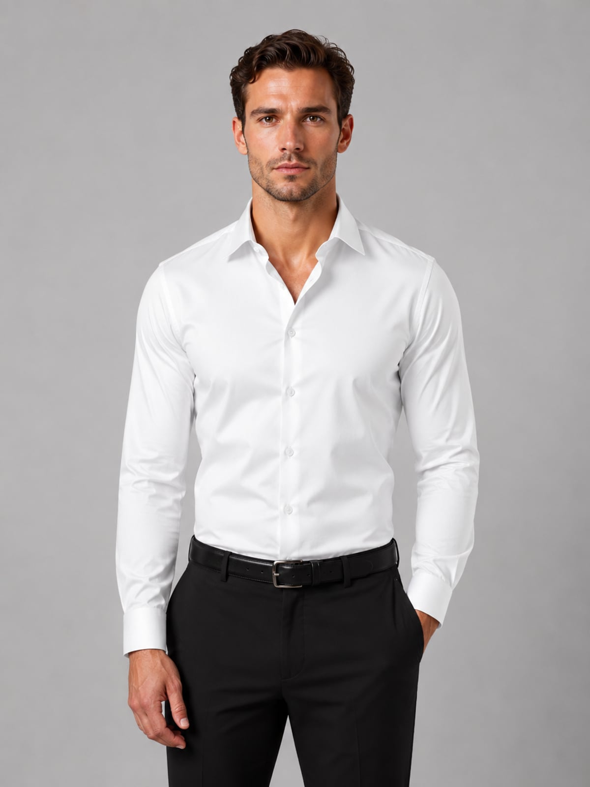 heren slim fit overhemd met spreidkraag en knoopsluiting in wit