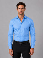 heren slim fit overhemd met spreidkraag en knoopsluiting in lichtblauw