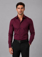 heren slim fit overhemd met spreidkraag en knoopsluiting in wijnrood