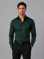heren slim fit overhemd met spreidkraag en knoopsluiting in donkergroen