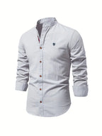 heren slim fit overhemd met staande kraag in grijs