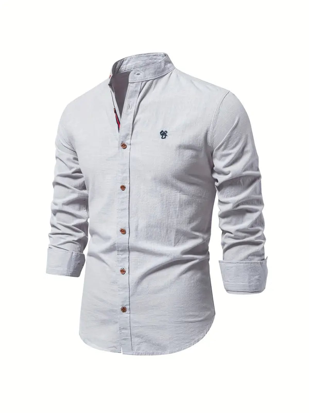 heren slim fit overhemd met staande kraag in grijs