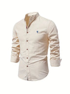 heren slim fit overhemd met staande kraag in beige