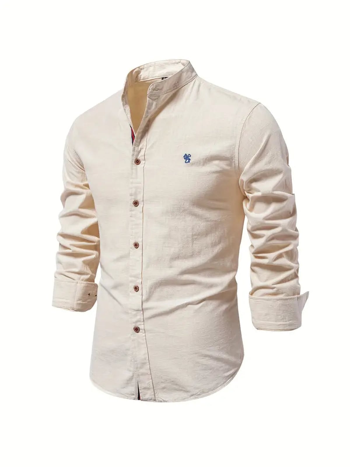 heren slim fit overhemd met staande kraag in beige