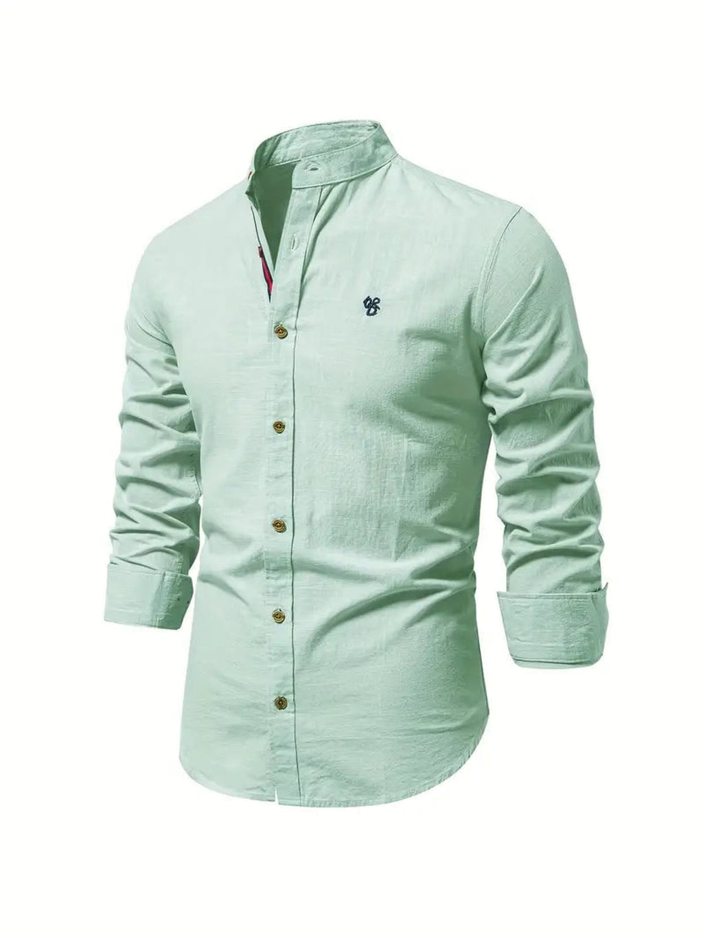 heren slim fit overhemd met staande kraag in lichtgroen